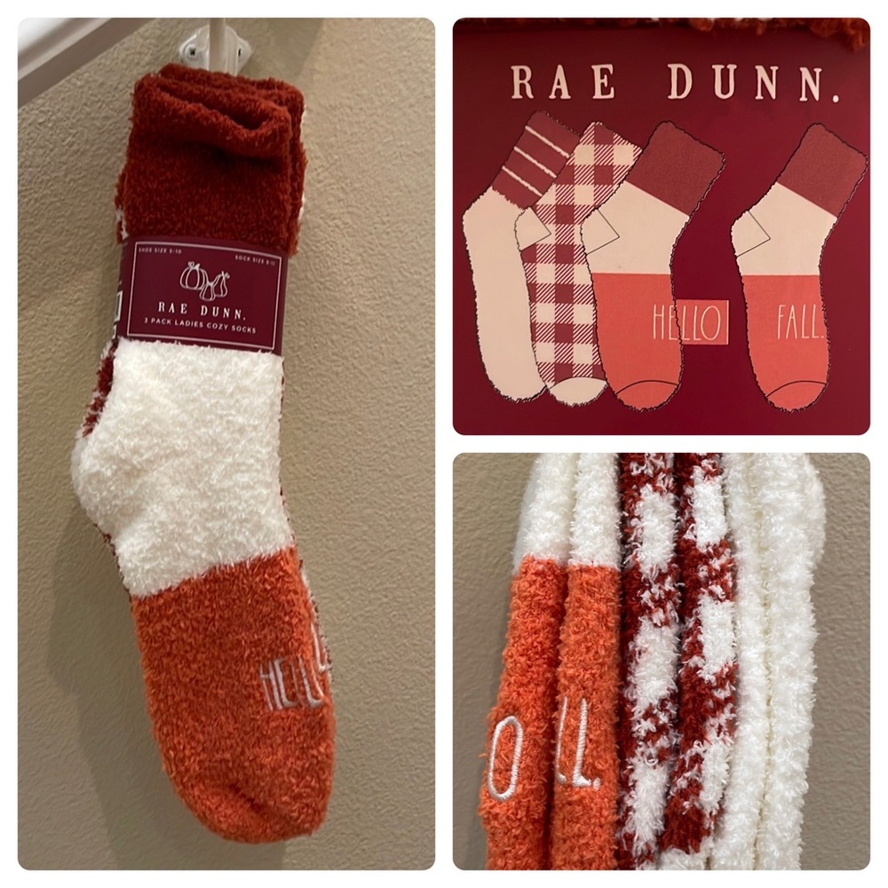 New Rae Dunn 3 Pack HELLO FALL Ladies Cozy Socks